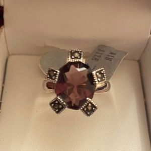 Sterling silver marcasite and amethyst ring
